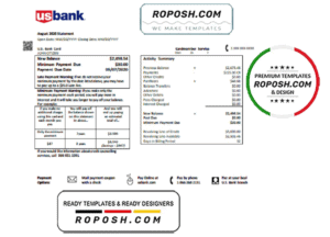 USA U.S. bank credit card statement template in .doc and .pdf format