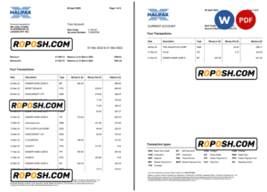 United Kingdom Halifax bank statement Word and PDF template, 2 pages, version 2