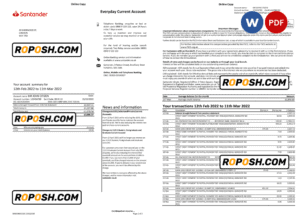 United Kingdom Santander bank statement Word and PDF template, 3 pages, version 2