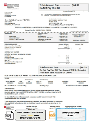 USA Louisiana AEP (Southwestern Electric Power Company) electricity utility bill template in Word and PDF format