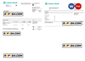 USA Citizens bank statement Word and PDF template, 2 pages