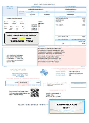 USA Texas Dasor Management and Investment utility bill template in Word nd PDF format