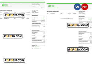 USA Green Dot bank statement Word and PDF template, 3 pages