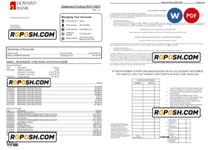 USA Howard bank statement Word and PDF template, 4 pages