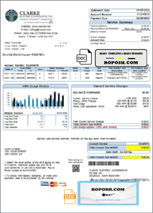 USA Iowa Clarke Electric Cooperative, Inc utility bill template in Word and PDF format