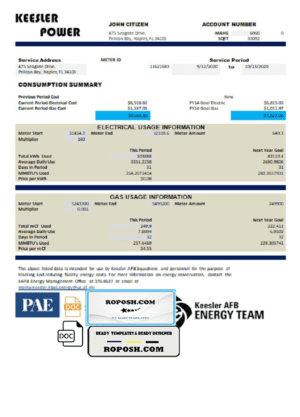 USA Mississippi Keesler AFB Energy utility bill template in Word and PDF format