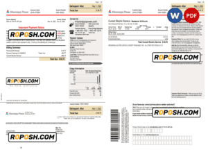 USA Mississippi Power utility bill, Word and PDF template, 2 pages