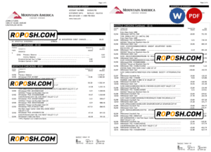USA Mountain America Credit Union bank statement, Word and PDF template, 6 pages