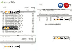USA Regions bank statement Word and PDF template, 3 pages