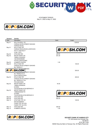 USA Massachusetts Rockland Trust bank statement Word and PDF template