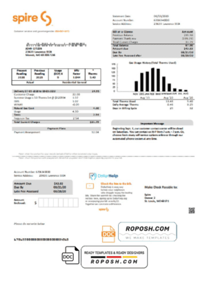 USA Spire gas utility bill template in Word and PDF format