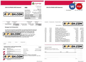 USA St. George bank visa card statement, Word and PDF template, 3 pages