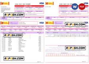 USA Syndicate bank credit card statement, Word and PDF template, 3 pages