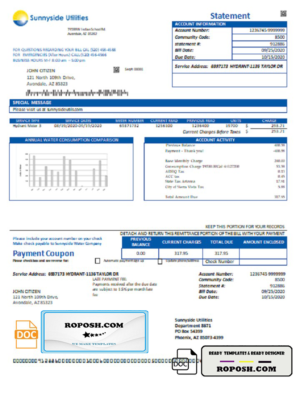 USA Washington Sunnyside Utilities water utility bill template in Word and PDF format