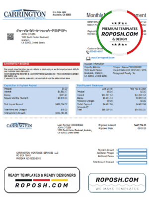 USA Carrington Mortgage Services bank statement template in Word and PDF format
