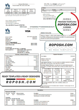 USA USAA bank Credit card statement template in Word and PDF format