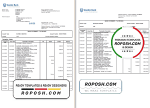 Uganda Stanbic bank statement template in Excel and PDF format (3 pages)