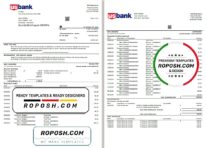 USA U.S. Bank statement template in Excel and PDF (.xls and .pdf file) format (3 pages)