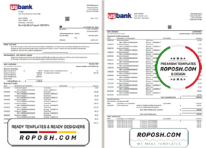 USA U.S. bank statement template in Word and PDF format (3 pages)