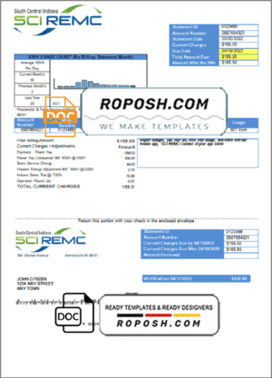 USA Indiana SCI REMC utility bill template in Word and PDF format