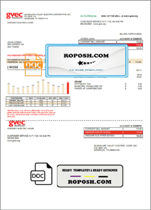 USA Texas GVEC utility bill template in Word and PDF format