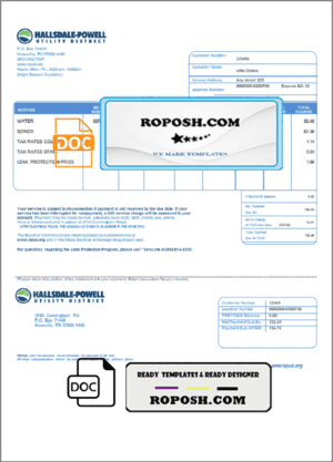 USA Hallsdale-Powell utility bill template in Word and PDF format
