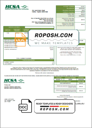 USA Virginia HCSA utility bill template in Word and PDF format