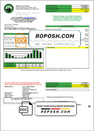 USA Colorado Holy Cross Energy utility bill template in Word and PDF format