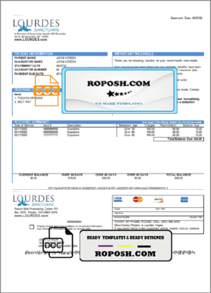 USA Lourdes utility bill template in Word and PDF format