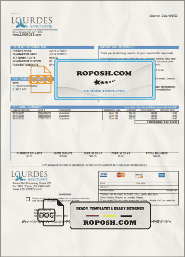 USA Lourdes utility bill template in Word and PDF format