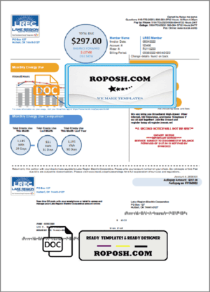 USA Oklahoma LREC Lake Region utility bill template in Word and PDF format