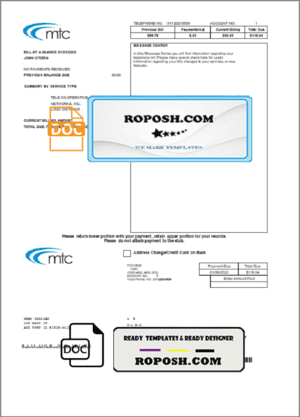 USA Illinois MTC utility bill template in Word and PDF format