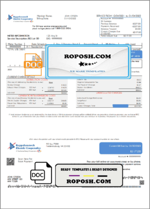 USA Rappahannock Electric Cooperative utility bill template in Word and PDF format
