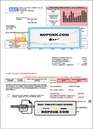 USA Rural Electric Cooperative utility bill template in Word and PDF format