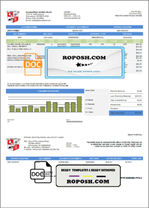 USA Wawatosa Water Utility utility bill template in Word and PDF format