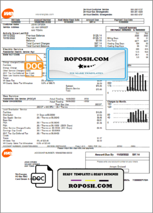 USA We utility bill template in Word and PDF format