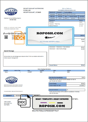 USA Clean Water utility bill template in Word and PDF format
