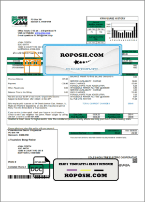 USA Coles – Moultrie utility bill template in Word and PDF format