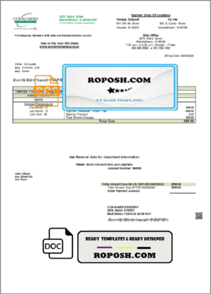USA Consumers Energy utility bill template in Word and PDF format