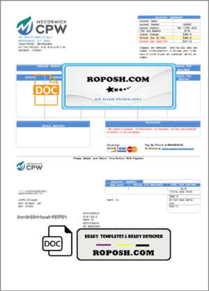USA CPW utility bill template in Word and PDF format