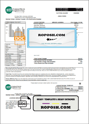 USA Craighead Electric utility bill template in Word and PDF format