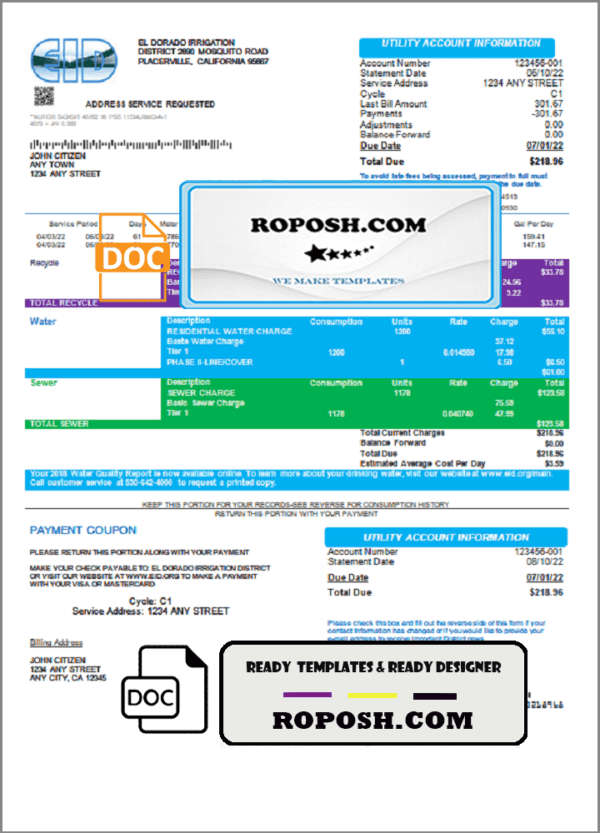 USA EID utility bill template in Word and PDF format