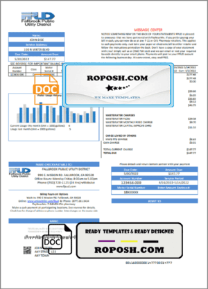 USA Fallbrook Public utility bill template in Word and PDF format
