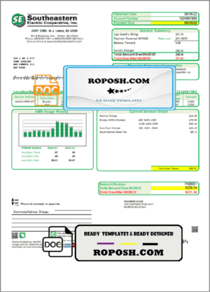 USA South Dakota Southeastern Electric utility bill template in Word and PDF format