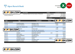Vanuatu Alpen Baruch bank statement, Excel and PDF template