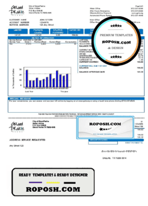 USA Texas Grand Prairie utility bill template in Word and PDF format