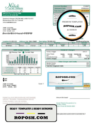 USA North Dakota Nodak Electric Cooperative utility bill template in Word and PDF format