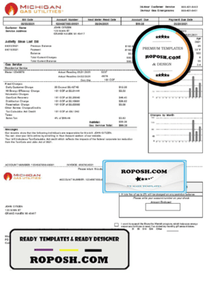 USA Michigan Gas Utilities utility bill template in Word and PDF format