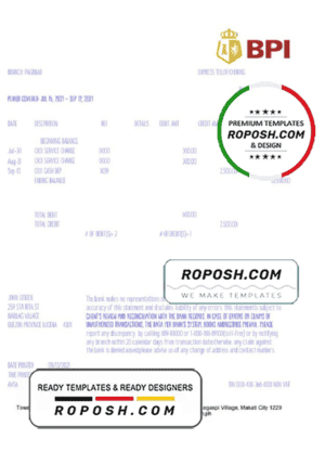 Philippines Bank of the Philippine Islands (BPI) bank statement template in Excel and PDF format, version 2