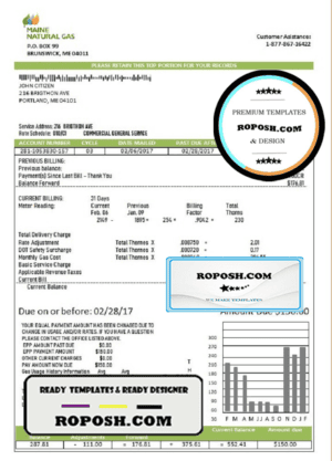 USA Marine Maine Natural Gas Portland utility bill template in Word format
